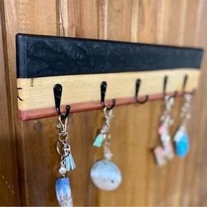Handmade Black Live Edge Red Cedar Wood Resin Key Rack